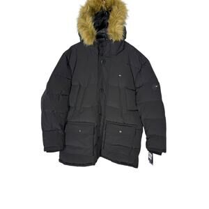 NWT Men's Tommy Hilfiger Black Faux Fur Insulated Wind resistant Parka Size XXL